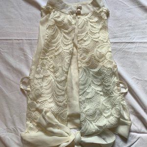 High Neck Ivory Lace Crop Top with Tie Back Closure